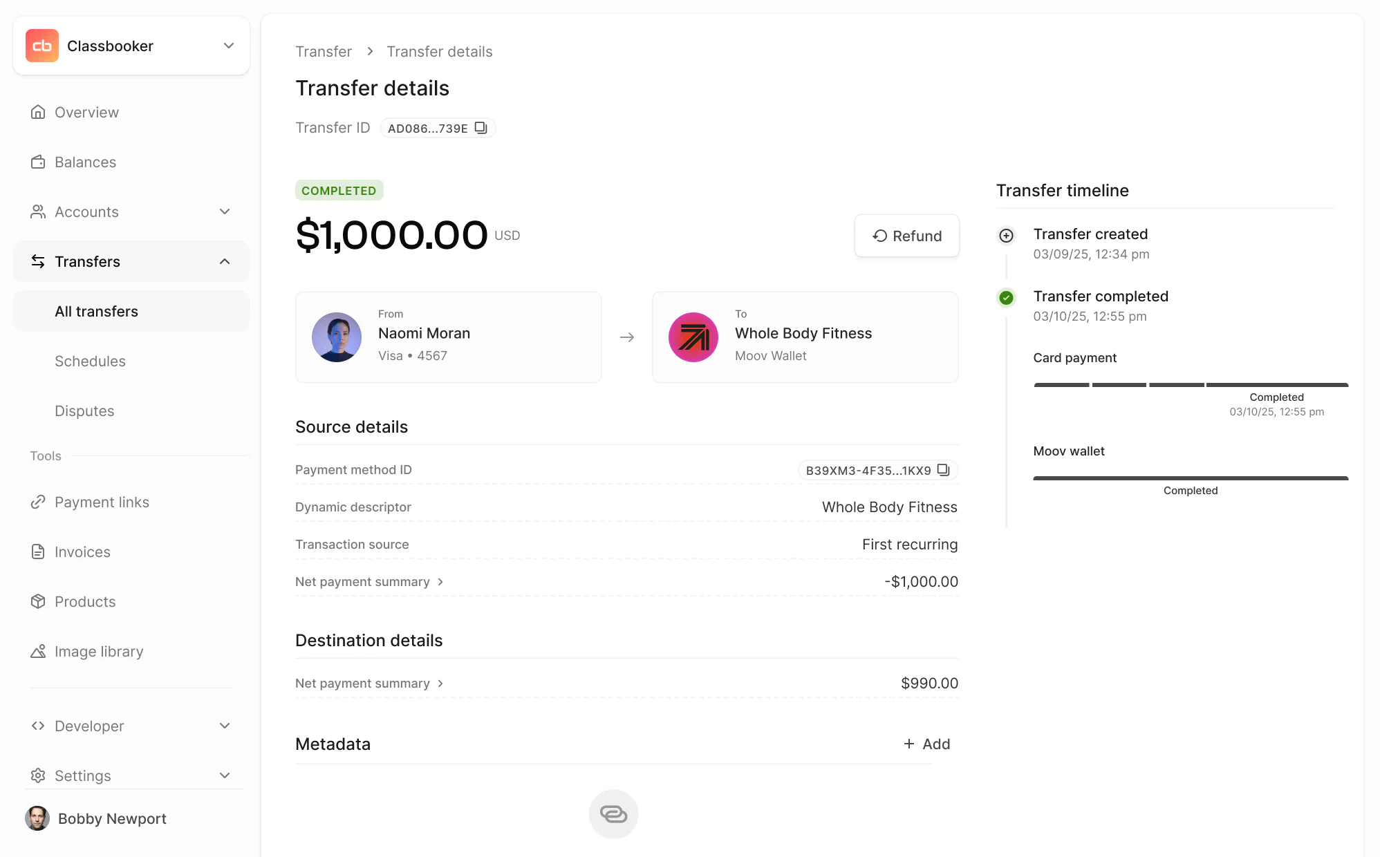 Moov Dashboard UI